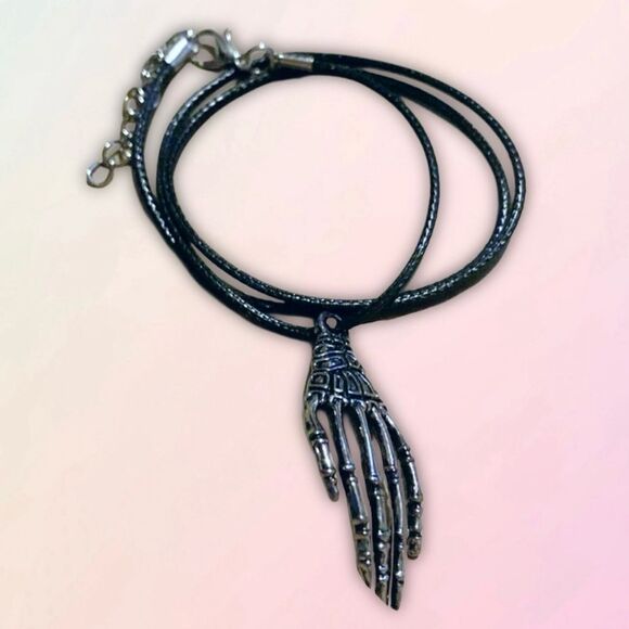 Creepy, Oversized Skeleton Hand Pendant, w/ Black Wax Cord Necklace - Picture 12 of 12